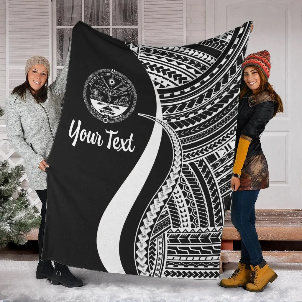 Marshall Islands Custom Personalised Premium Blanket - White Polynesian Tentacle Tribal Pattern Crest