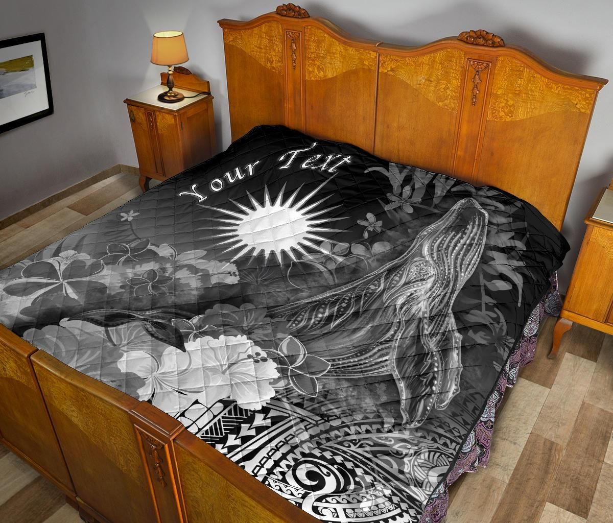 Marshall Islands Custom Personalised Premium Quilt - Humpback Whale with Tropical Flowers (White)
