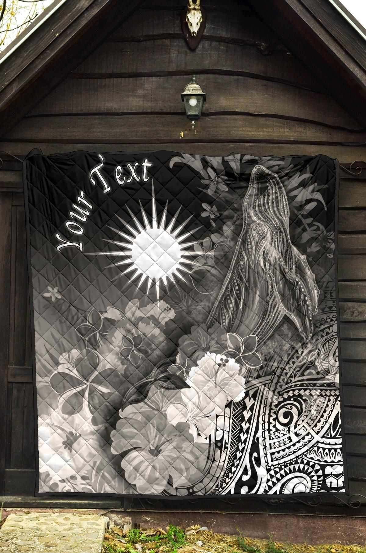 Marshall Islands Custom Personalised Premium Quilt - Humpback Whale with Tropical Flowers (White)