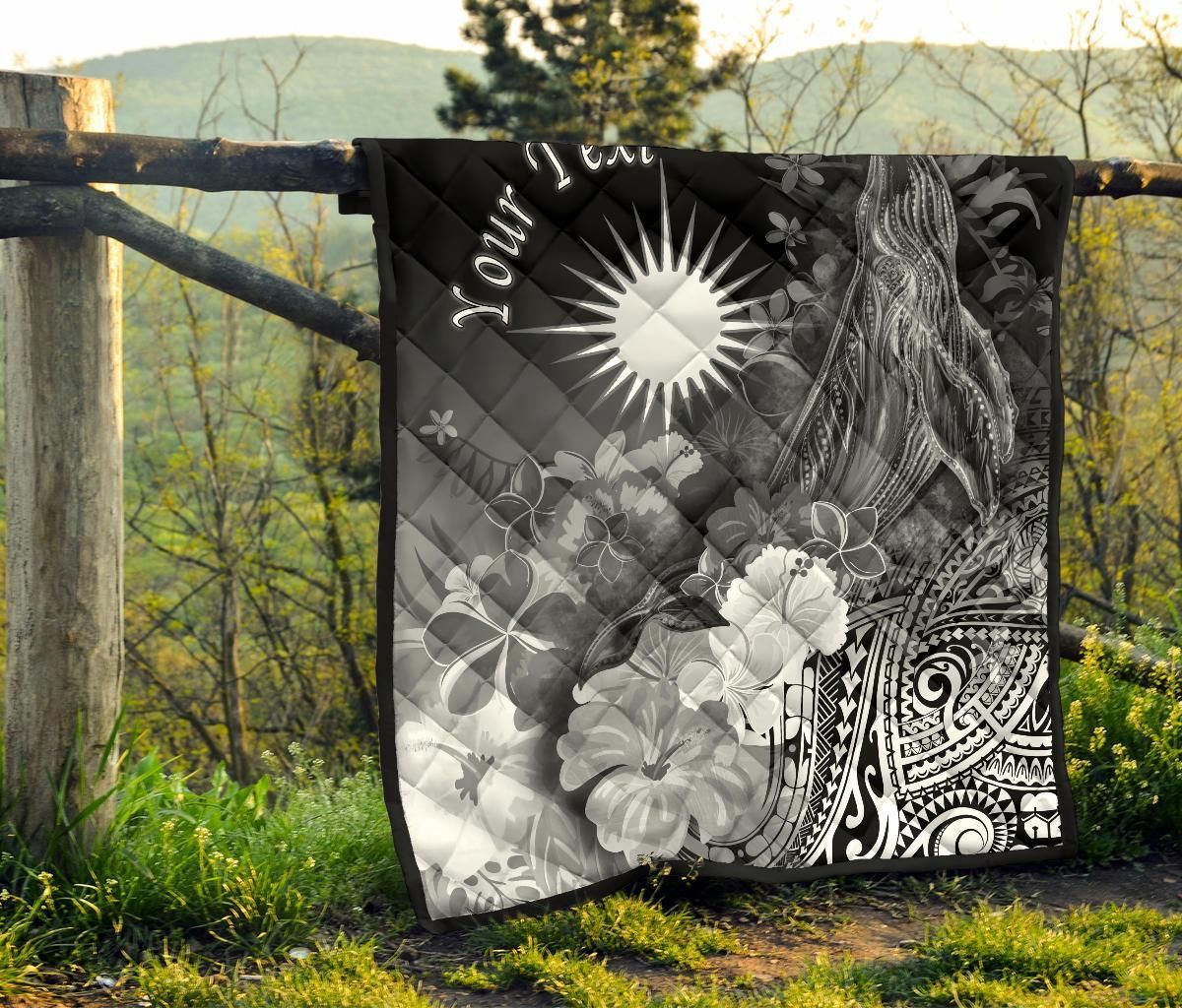 Marshall Islands Custom Personalised Premium Quilt - Humpback Whale with Tropical Flowers (White)