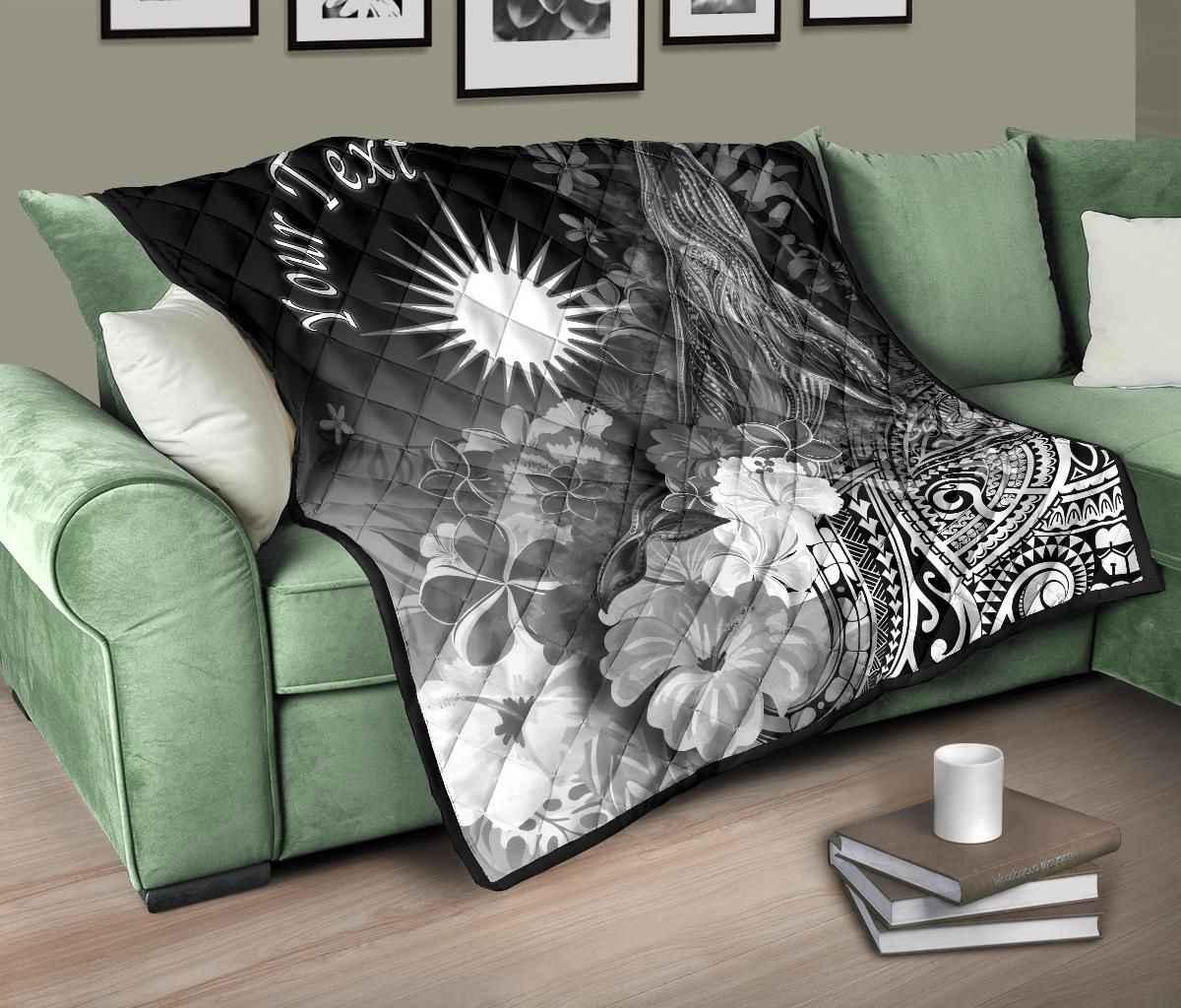 Marshall Islands Custom Personalised Premium Quilt - Humpback Whale with Tropical Flowers (White)