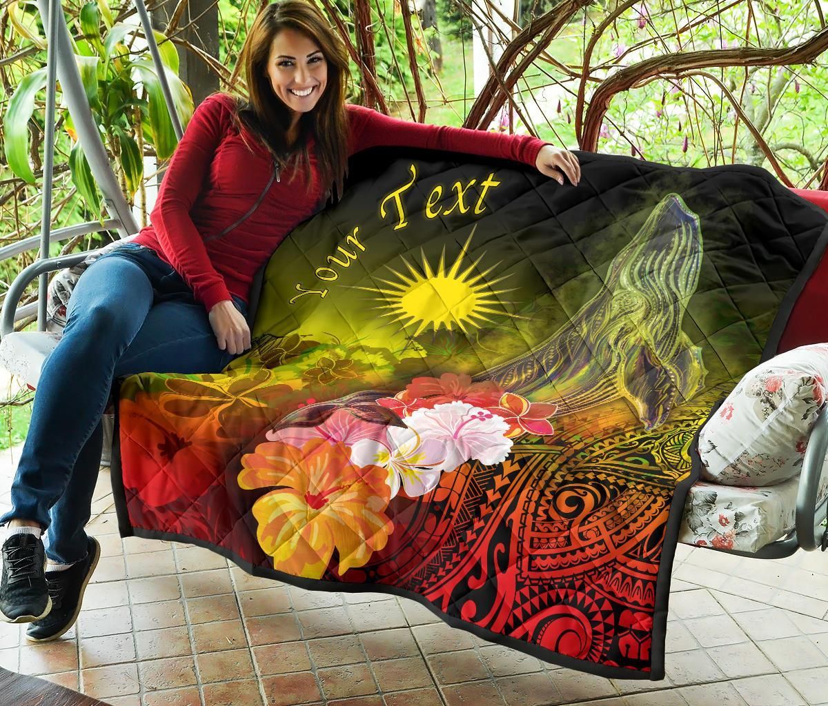 Marshall Islands Custom Personalised Premium Quilt - Humpback Whale with Tropical Flowers (Yellow)