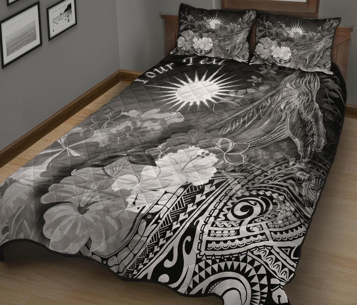 Marshall Islands Custom Personalised Quilt Bed Set - Humpback Whale with Tropical Flowers (White)