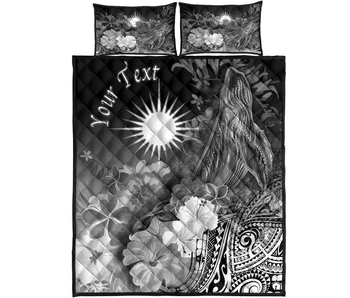 Marshall Islands Custom Personalised Quilt Bed Set - Humpback Whale with Tropical Flowers (White)