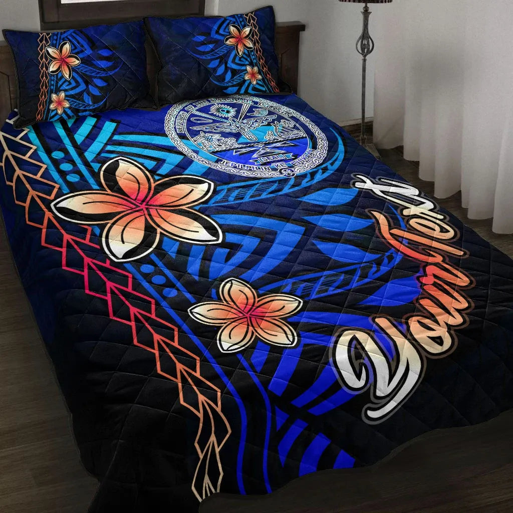 Marshall Islands Custom Personalised Quilt Bed Set - Vintage Tribal Mountain Crest