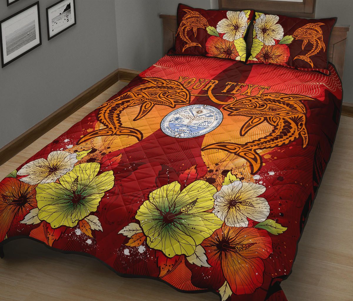 Marshall Islands Custom Personalised Quilt Bed Sets - Tribal Tuna Fish