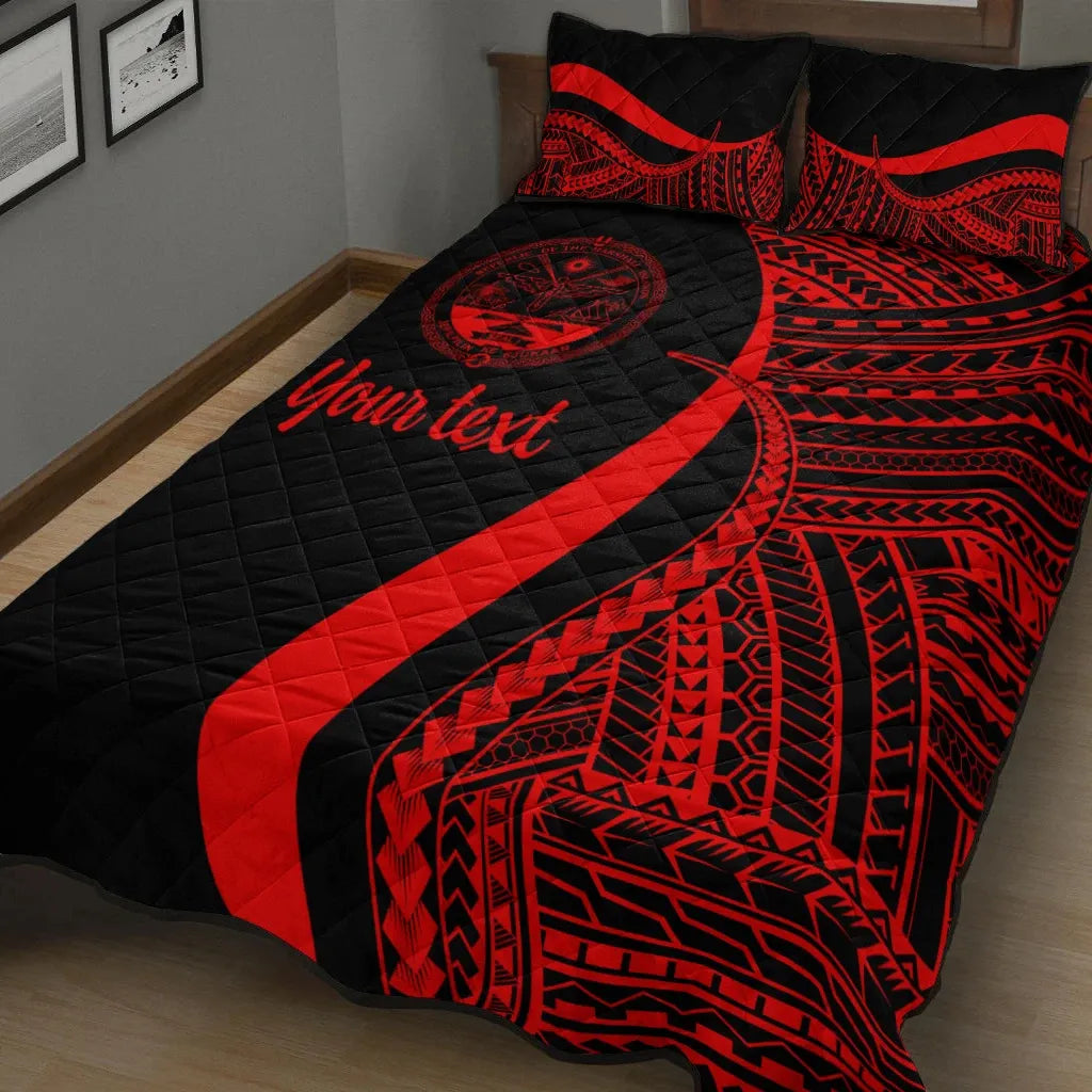 Marshall Islands Custom Personalised Quilt Bed Set - Red Polynesian Tentacle Tribal Pattern Crest
