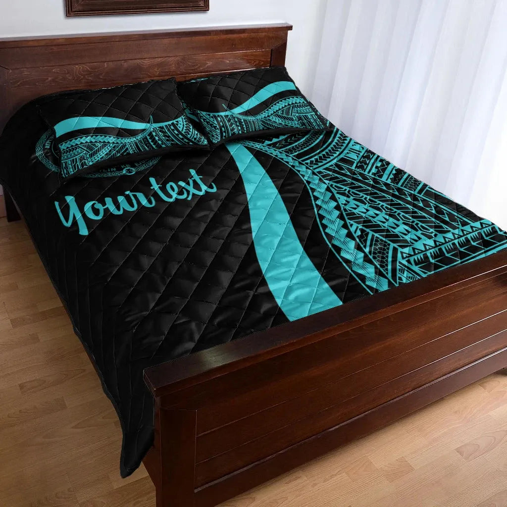 Marshall Islands Custom Personalised Quilt Bed Set - Turquoise Polynesian Tentacle Tribal Pattern Crest