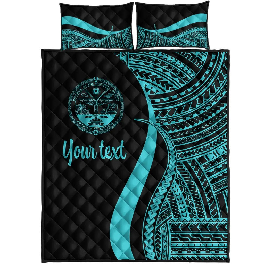 Marshall Islands Custom Personalised Quilt Bed Set - Turquoise Polynesian Tentacle Tribal Pattern Crest