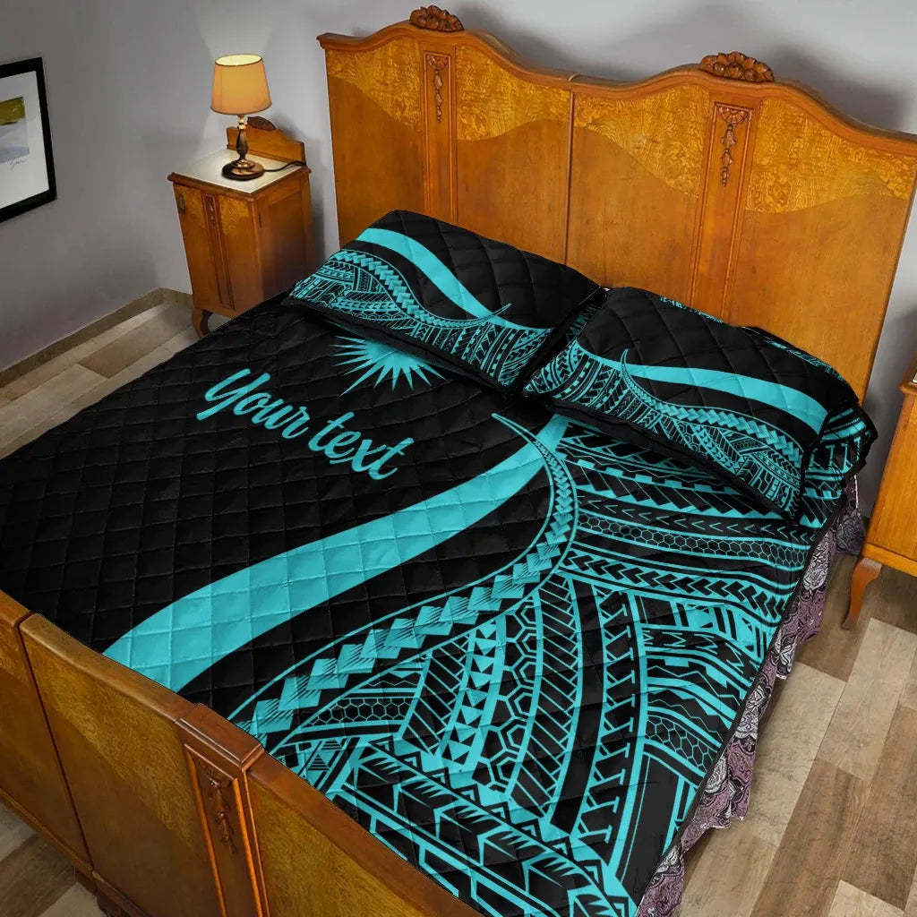 Marshall Islands Custom Personalised Quilt Bed Set - Turquoise Polynesian Tentacle Tribal Pattern