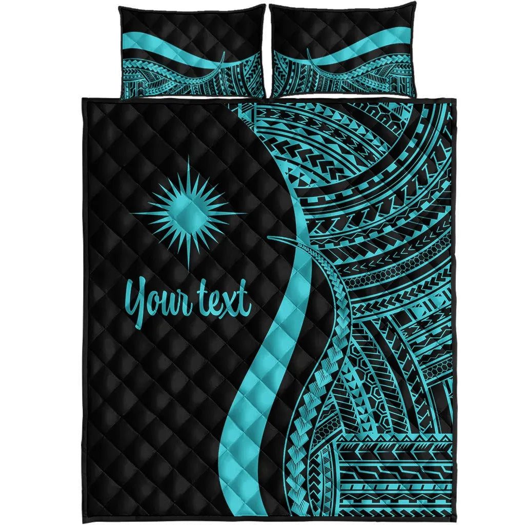 Marshall Islands Custom Personalised Quilt Bed Set - Turquoise Polynesian Tentacle Tribal Pattern