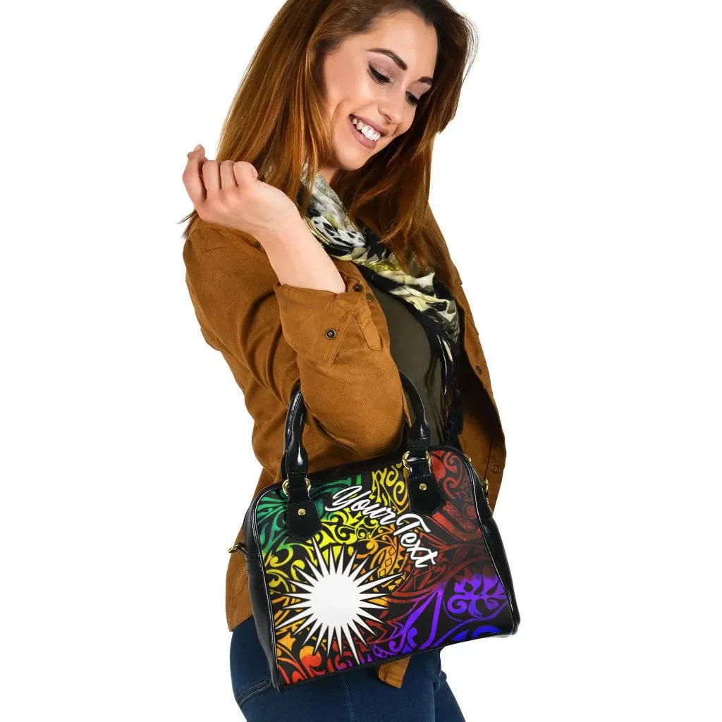 Marshall Islands Custom Personalised Shoulder Handbag - Rainbow Polynesian Pattern