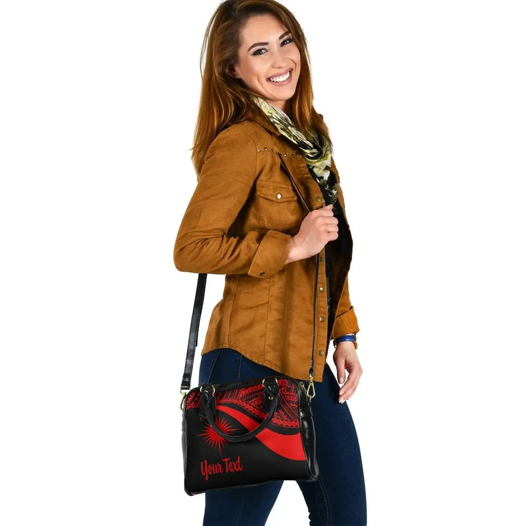 Marshall Islands Custom Personalised Shoulder Handbag - Red Polynesian Tentacle Tribal Pattern