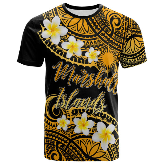 Marshall Islands Custom Personalised T-Shirt - Plumeria Polynesian Vibe Gold