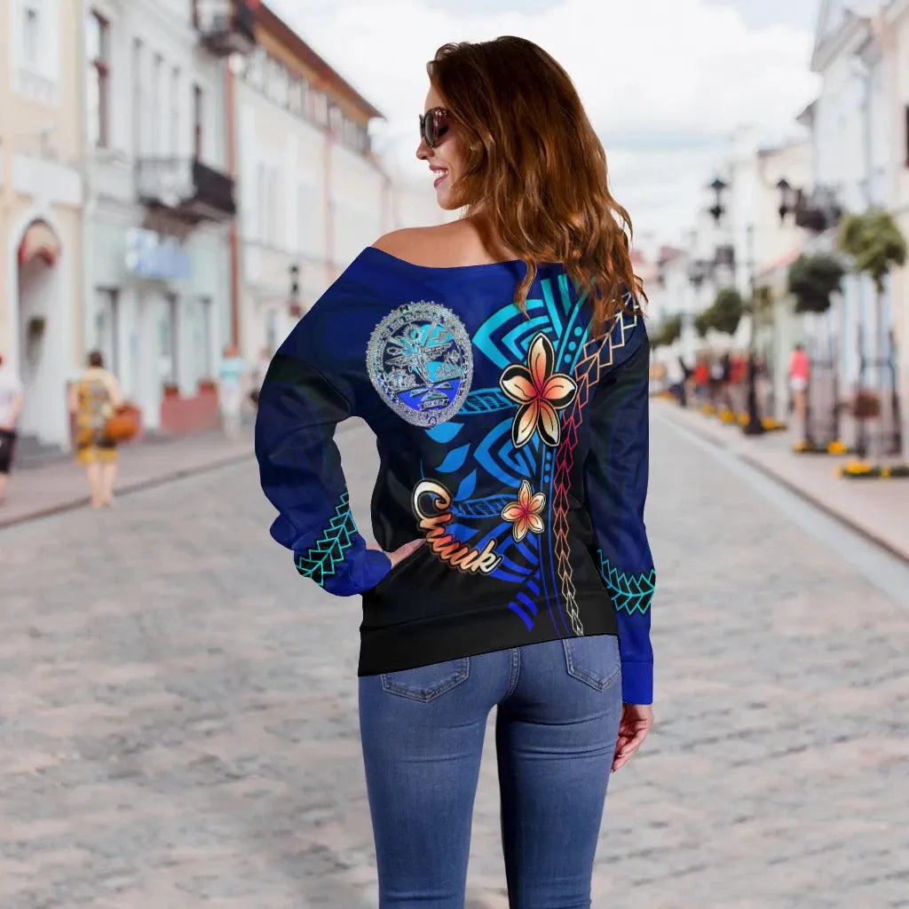 Marshall Islands Custom Personalised Women Off Shoulder Sweater - Vintage Tribal Moutain Crest