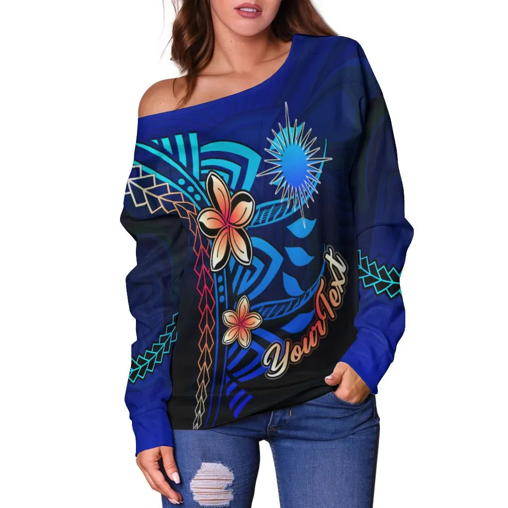 Marshall Islands Custom Personalised Women Off Shoulder Sweater - Vintage Tribal Moutain