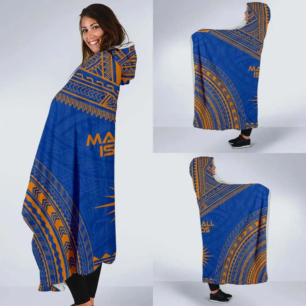 Marshall Islands Flag Polynesian Chief Hooded Blanket
