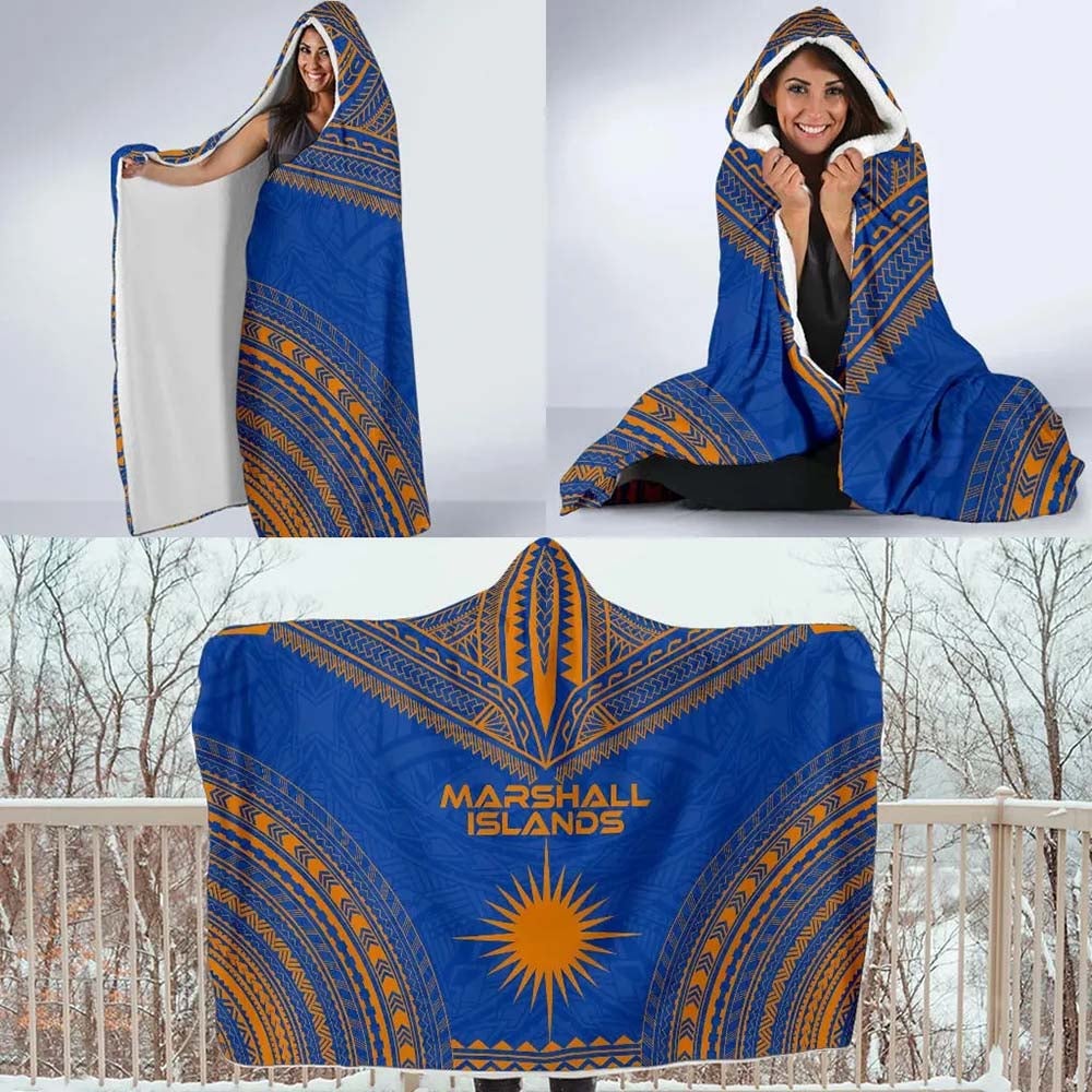 Marshall Islands Flag Polynesian Chief Hooded Blanket
