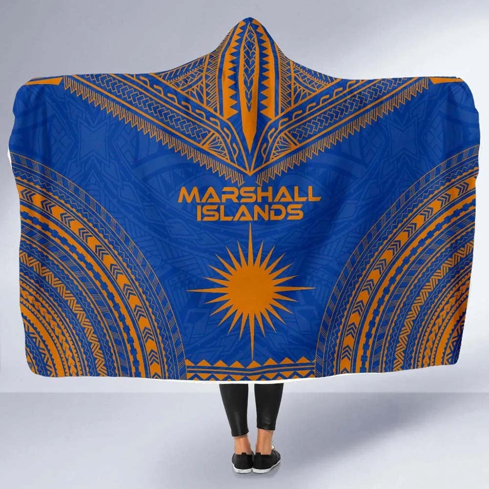 Marshall Islands Flag Polynesian Chief Hooded Blanket