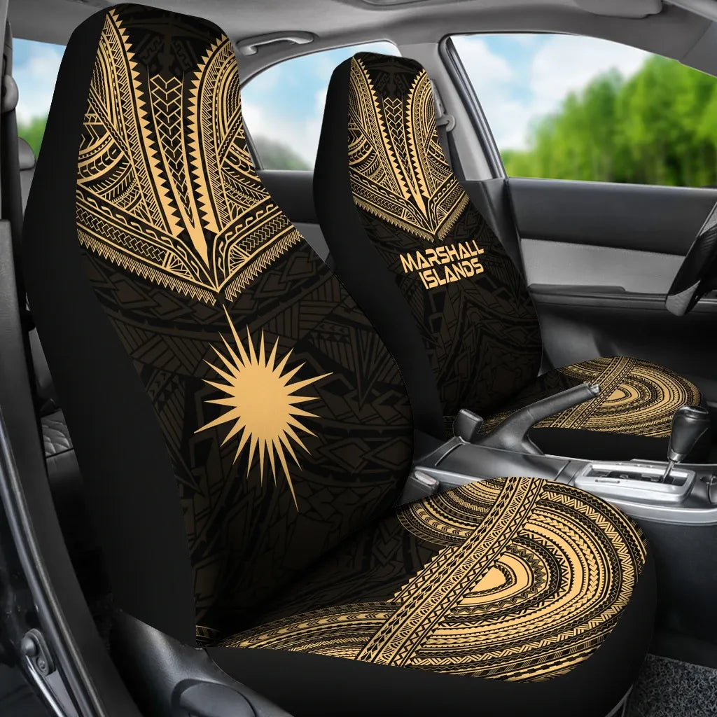 Marshall Islands Car Seat Cover - Marshall Islands Flag Polynesian Chief Tattoo Gold Version