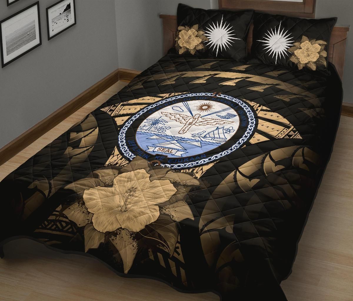 Marshall Islands Polynesian Quilt Bed Set Hibiscus Gold