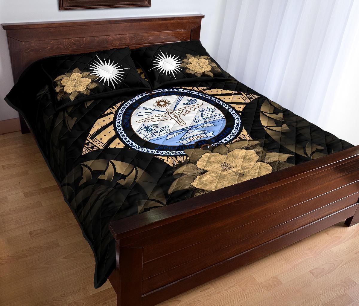 Marshall Islands Polynesian Quilt Bed Set Hibiscus Gold