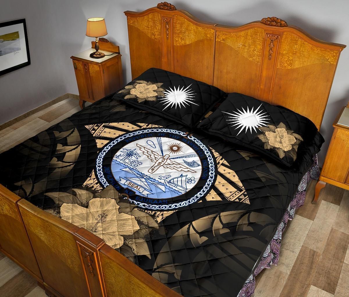 Marshall Islands Polynesian Quilt Bed Set Hibiscus Gold