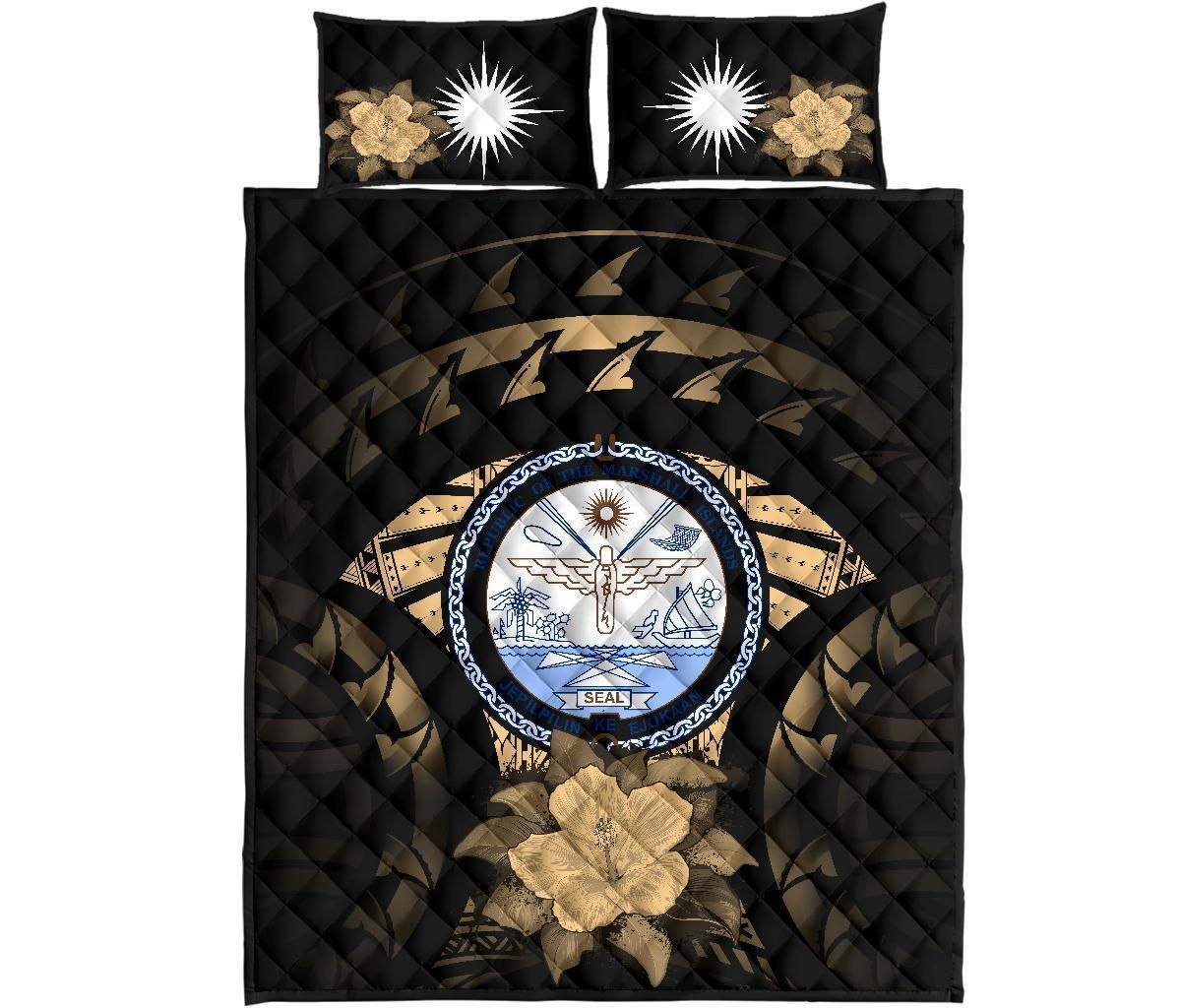 Marshall Islands Polynesian Quilt Bed Set Hibiscus Gold