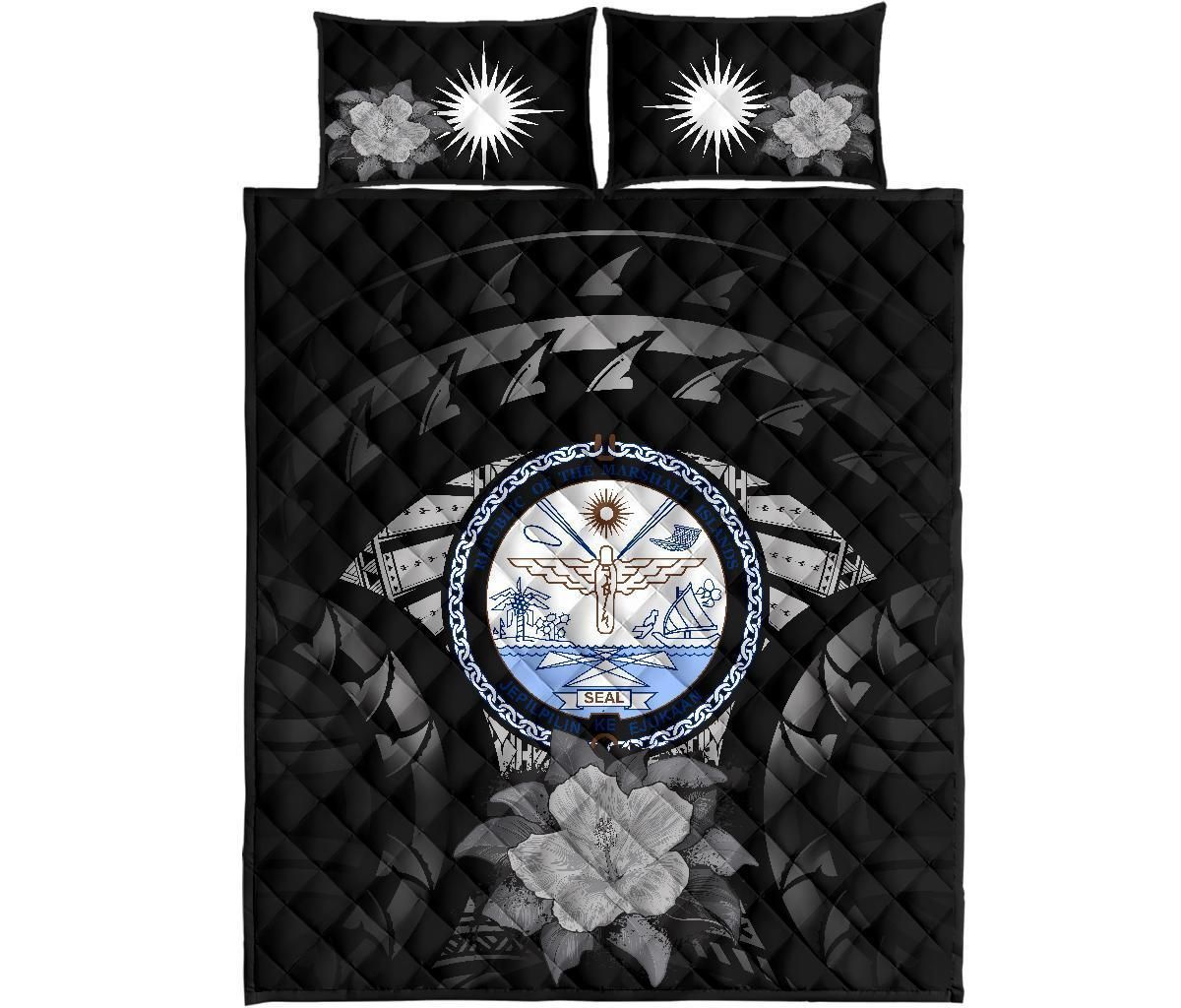 Marshall Islands Polynesian Quilt Bed Set Hibiscus Gray