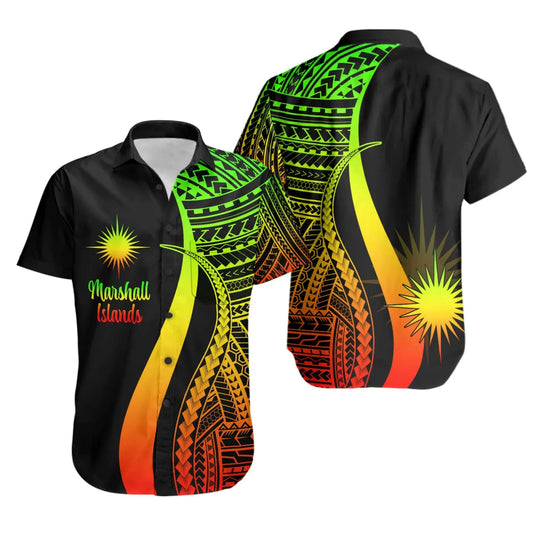 Marshall Islands Short Sleeve Shirt - Reggae Polynesian Tentacle Tribal Pattern
