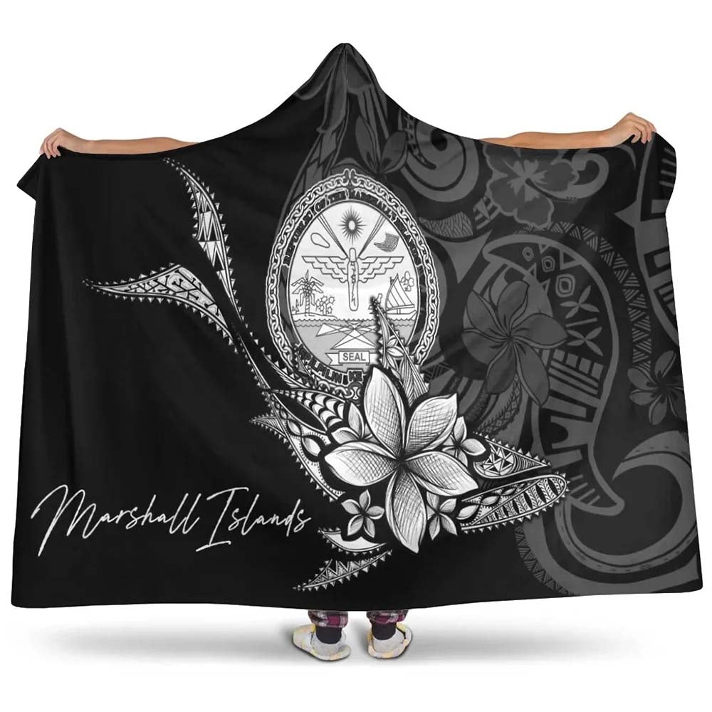 Marshall Islands Hooded Blanket - Fish With Plumeria Flowers Style