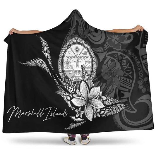 Marshall Islands Hooded Blanket - Fish With Plumeria Flowers Style