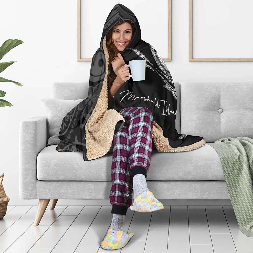 Marshall Islands Hooded Blanket - Fish With Plumeria Flowers Style