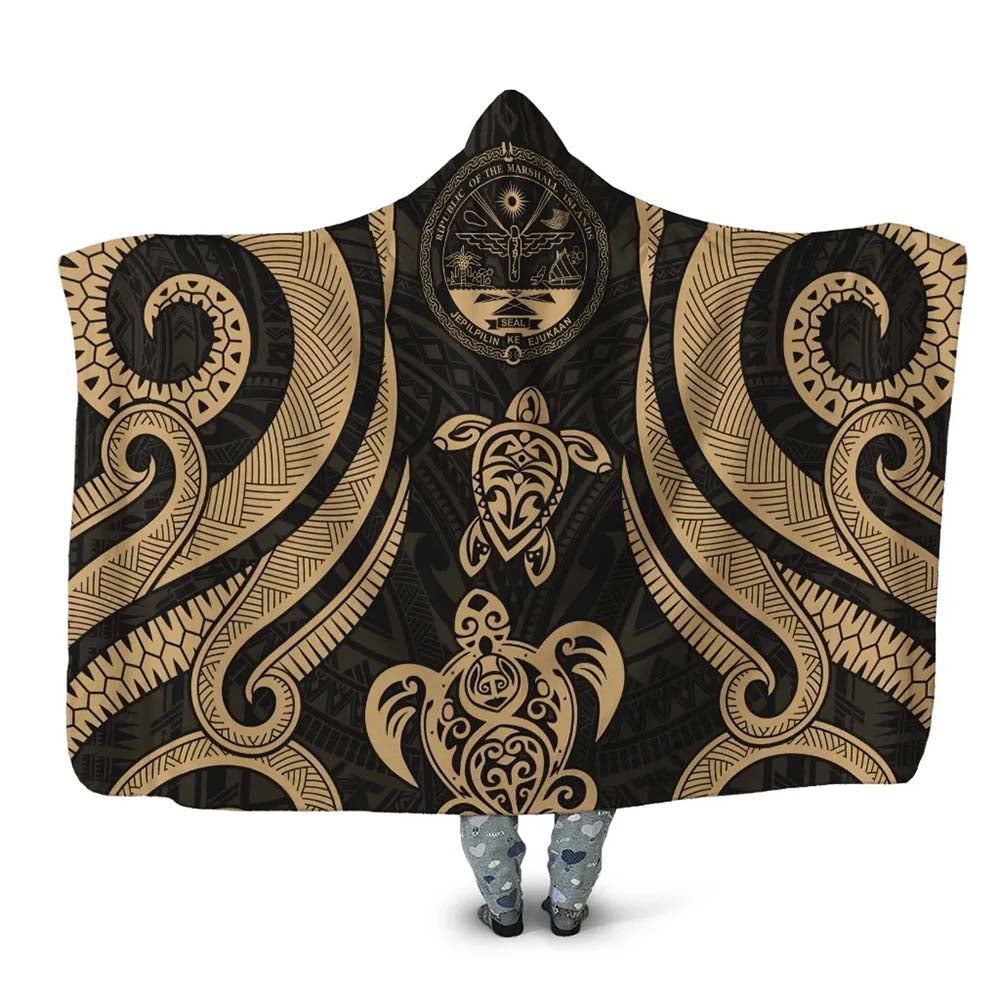 Marshall Islands Hooded Blanket - Gold Tentacle Turtle Crest
