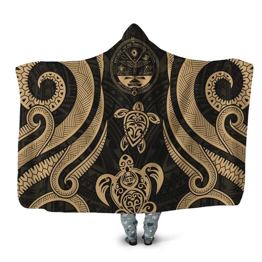 Marshall Islands Hooded Blanket - Gold Tentacle Turtle Crest