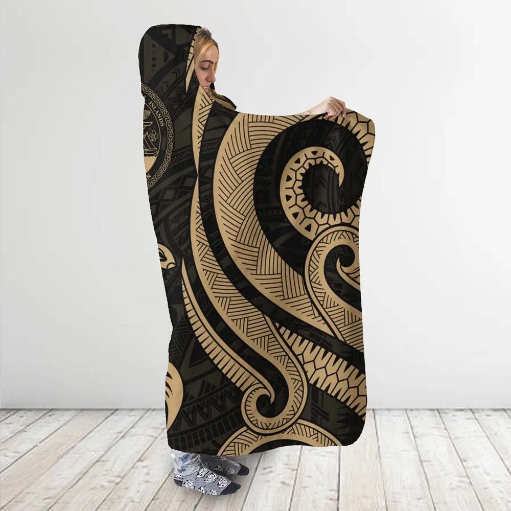 Marshall Islands Hooded Blanket - Gold Tentacle Turtle Crest
