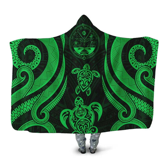 Marshall Islands Hooded Blanket - Green Tentacle Turtle Crest
