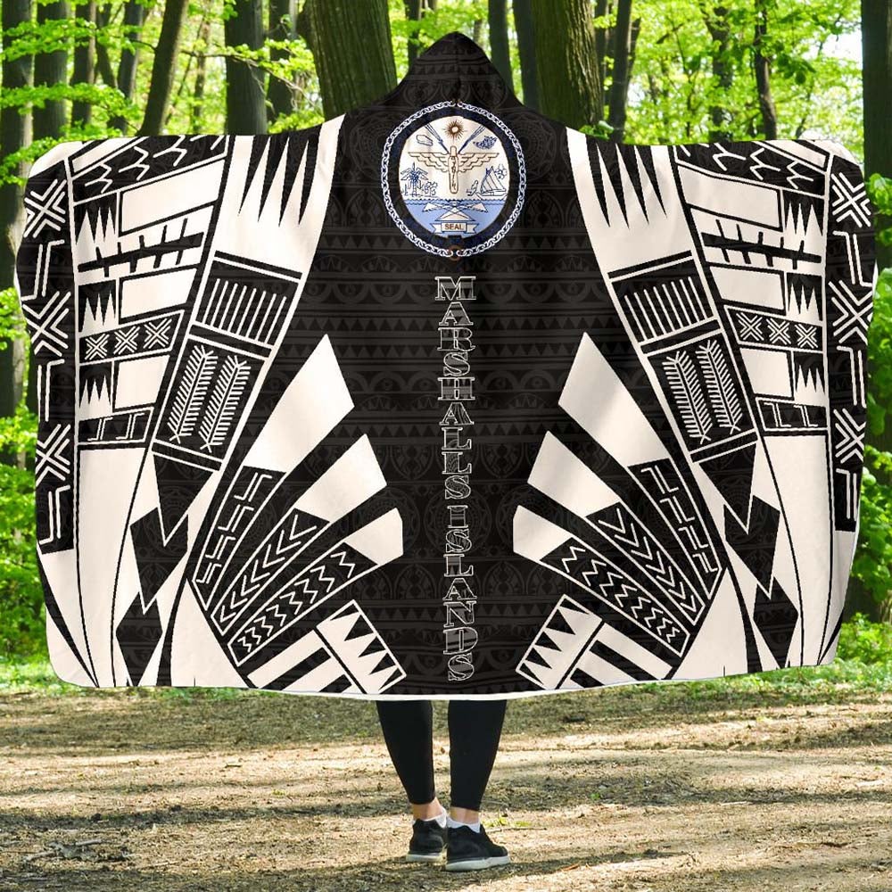 Marshall Islands Hooded Blanket - Polynesian Tattoo Black
