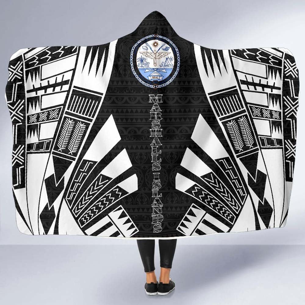 Marshall Islands Hooded Blanket - Polynesian Tattoo Black