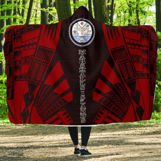 Marshall Islands Hooded Blanket - Polynesian Tattoo Red