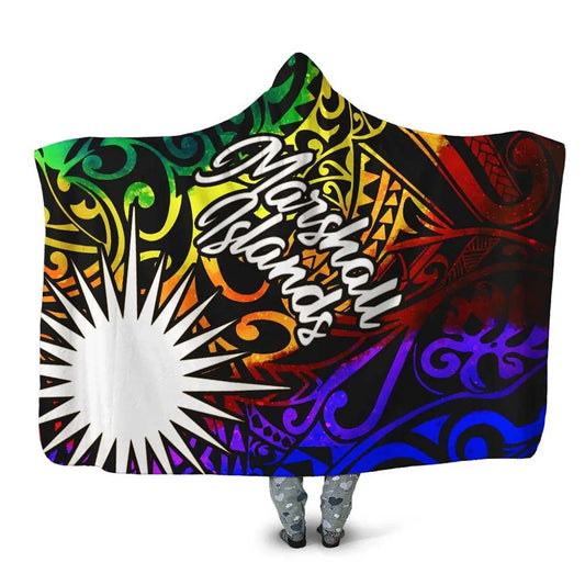 Marshall Islands Hooded Blanket - Rainbow Polynesian Pattern