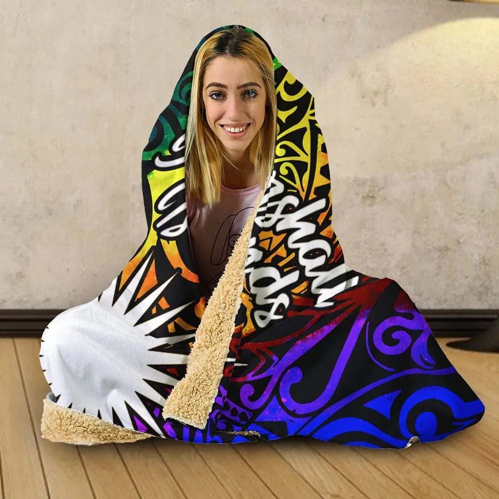 Marshall Islands Hooded Blanket - Rainbow Polynesian Pattern