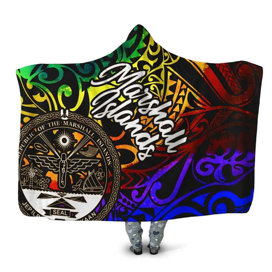 Marshall Islands Hooded Blanket - Rainbow Polynesian Pattern Crest