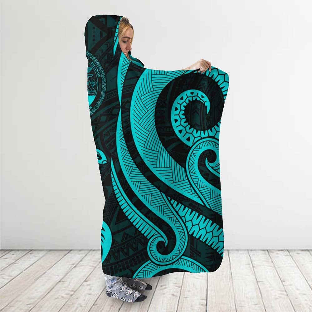 Marshall Islands Hooded Blanket - Turquoise Tentacle Turtle Crest