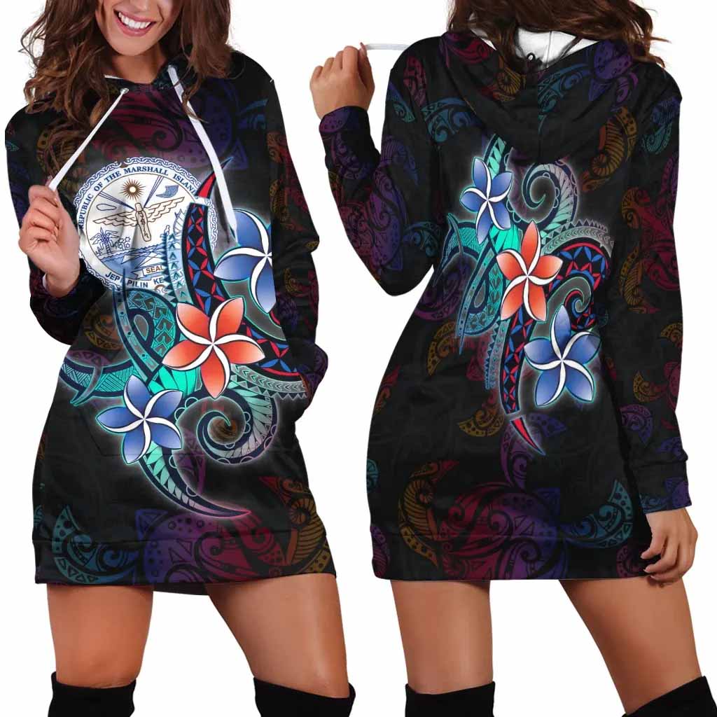 Marshall Islands Hoodie Dress - Plumeria Flowers Style