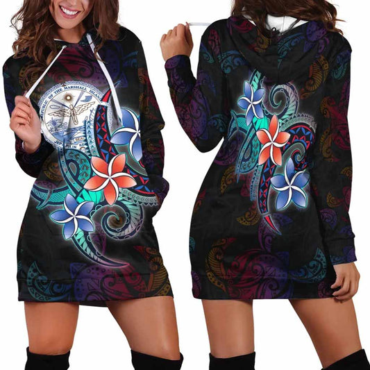 Marshall Islands Hoodie Dress - Plumeria Flowers Style