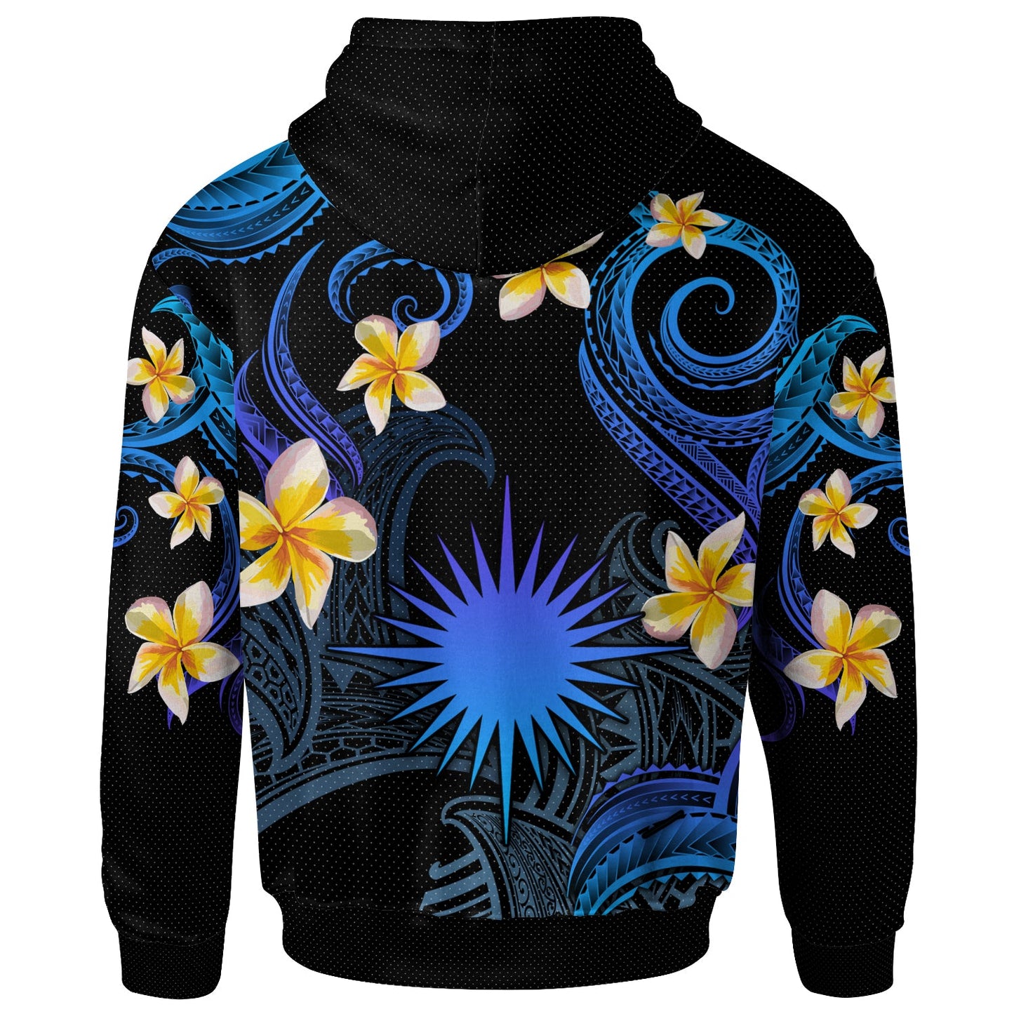Marshall Islands Hoodie - Custom Personalised Polynesian Waves with Plumeria Flowers (Blue)