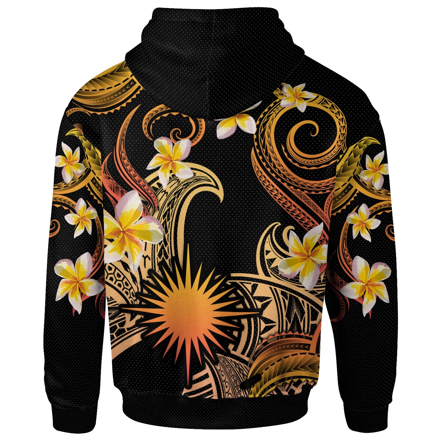 Marshall Islands Hoodie - Custom Personalised Polynesian Waves with Plumeria Flowers (Orange)