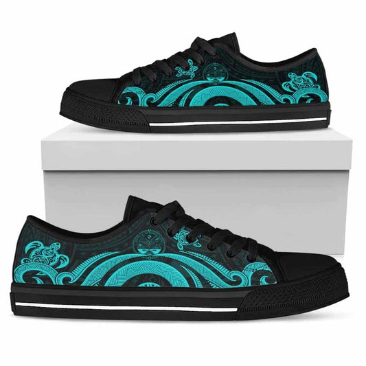 Marshall Islands Low Top Canvas Shoes - Turquoise Tentacle Turtle Crest