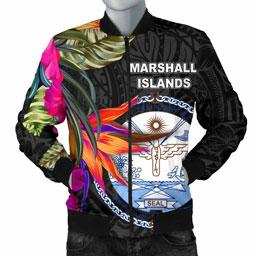 Marshall Islands Men Bomber Jacket - Hibiscus Polynesian Pattern